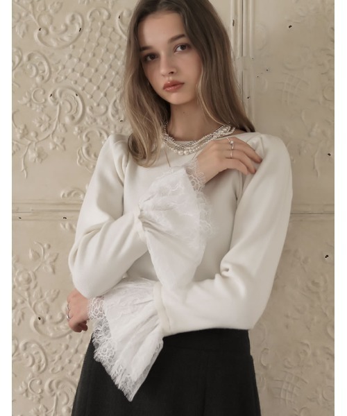 MEISM（ミズム）の「[MEISM by Re:EDIT][2025AW COLLECTION]リバーレースフリルボートネックニット（ニット/セーター・レディース・ホワイト/ブラック・MEDIUM/LARGE）」の18枚目の写真