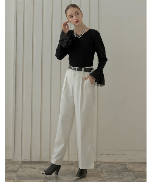 MEISM（ミズム）の「[MEISM by Re:EDIT][2025AW COLLECTION]リバーレースフリルボートネックニット（ニット/セーター・レディース・ホワイト/ブラック・MEDIUM/LARGE）」の3枚目の写真