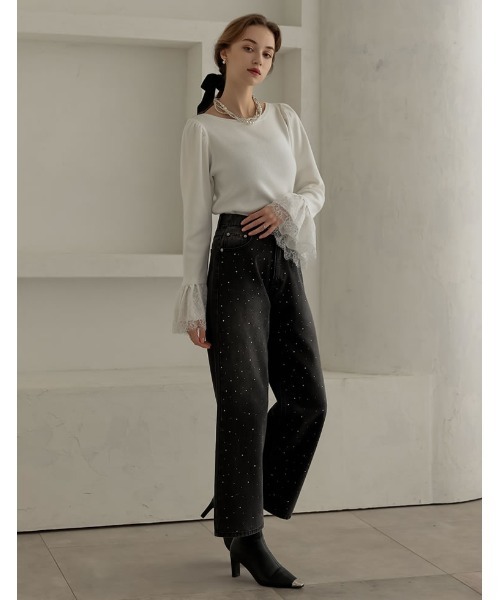 MEISM（ミズム）の「[MEISM by Re:EDIT][2025AW COLLECTION]リバーレースフリルボートネックニット（ニット/セーター・レディース・ホワイト/ブラック・MEDIUM/LARGE）」の10枚目の写真