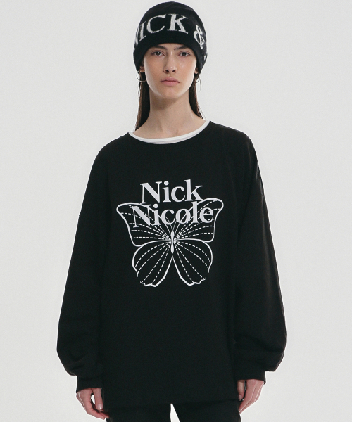 NICK&NICOLE(ニックアンドニコール)の「BUTTERFLY SIGNATURE LS TOP_BLACK WHITE(Tシャツ/カットソー・レディース・その他・FREE)」の1枚目の写真