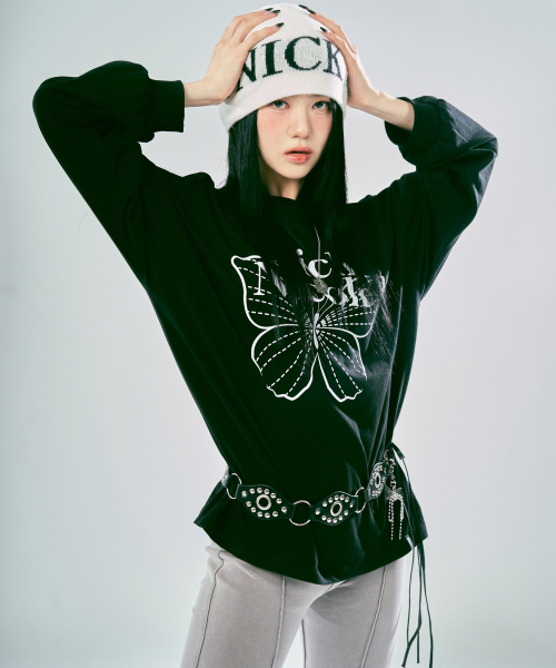 NICK&NICOLE(ニックアンドニコール)の「BUTTERFLY SIGNATURE LS TOP_BLACK WHITE(Tシャツ/カットソー・レディース・その他・FREE)」の6枚目の写真
