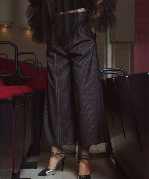 Callarus（カラルス）の「【お呼ばれ・よそいき・結婚式・パーティー・オケージョンドレス】＜単品＞チュールレイヤードデザインワイドパンツ〔Callarus〕（その他パンツ・レディース・ブラウン/チャコール/ブラック系その他・LL/L/M/3L）」の2枚目の写真