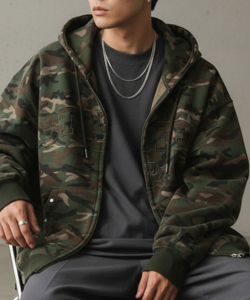 STARTER BLACK LABEL（スターターブラックレーベル）の「【STARTER /スターター】裏起毛 フリンジワッペン ジップアップパーカー（パーカー・メンズ・ブラウン/カモフラージュ/ホワイト系/ブラック・M/L/XL）」の4枚目の写真