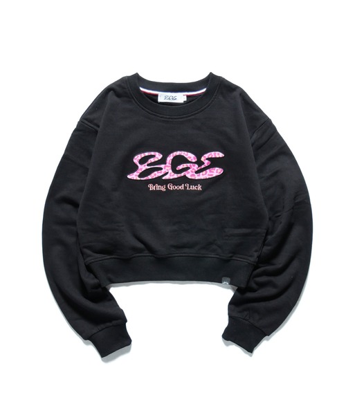 BGL(ビージーエル)の「PINK LEOPARD LOGO SWEAT / クロップド丈 / レオパード / 韓国ストリート 短丈スウェット(スウェット・レディース・グレー/ブラック・FREE)」の9枚目の写真