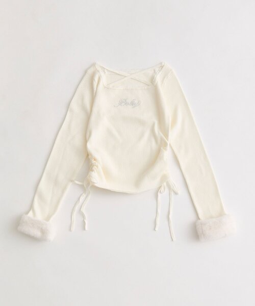 OLIVE des OLIVE（オリーブデオリーブ）の「袖ファートップス（ニット/セーター・レディース・ライトグレー/ブラック/オフホワイト/ピンク・FREE）」の2枚目の写真