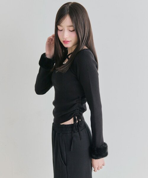 OLIVE des OLIVE（オリーブデオリーブ）の「袖ファートップス（ニット/セーター・レディース・ライトグレー/ブラック/オフホワイト/ピンク・FREE）」の22枚目の写真