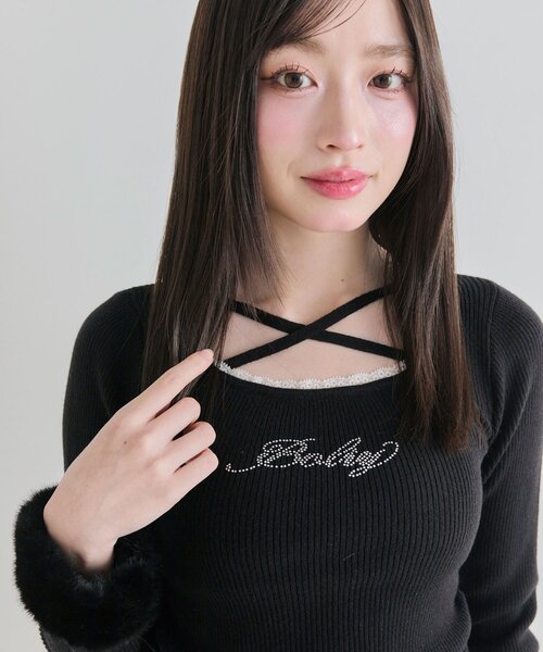 OLIVE des OLIVE（オリーブデオリーブ）の「袖ファートップス（ニット/セーター・レディース・ライトグレー/ブラック/オフホワイト/ピンク・FREE）」の21枚目の写真