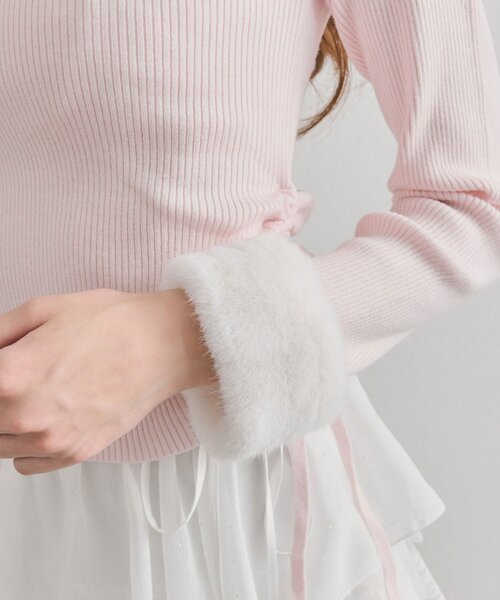 OLIVE des OLIVE（オリーブデオリーブ）の「袖ファートップス（ニット/セーター・レディース・ライトグレー/ブラック/オフホワイト/ピンク・FREE）」の6枚目の写真