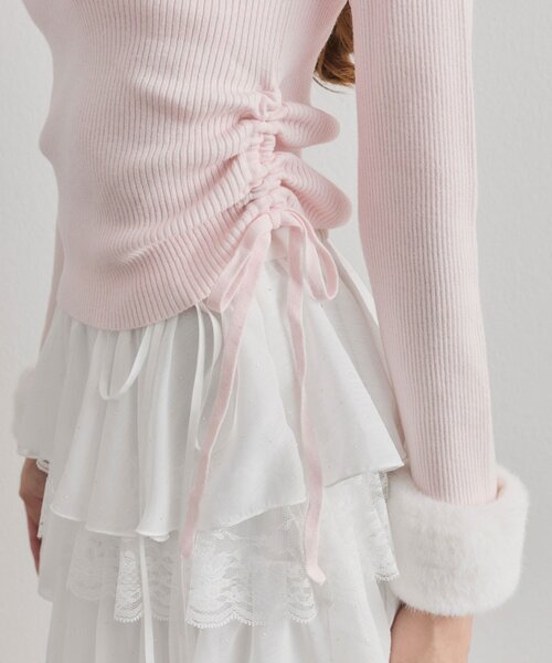 OLIVE des OLIVE（オリーブデオリーブ）の「袖ファートップス（ニット/セーター・レディース・ライトグレー/ブラック/オフホワイト/ピンク・FREE）」の5枚目の写真