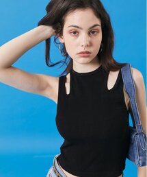 KOLEAT（コレット）の「カットアウトスリムフィットリブノースリーブ[ブラック]（Tシャツ/カットソー）」