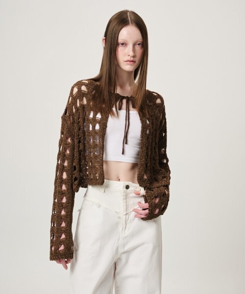 ETMON(エトモン)の「Tape Yarn Net Cardigan, Brown(カーディガン/ボレロ・レディース・その他・FREE)」の1枚目の写真