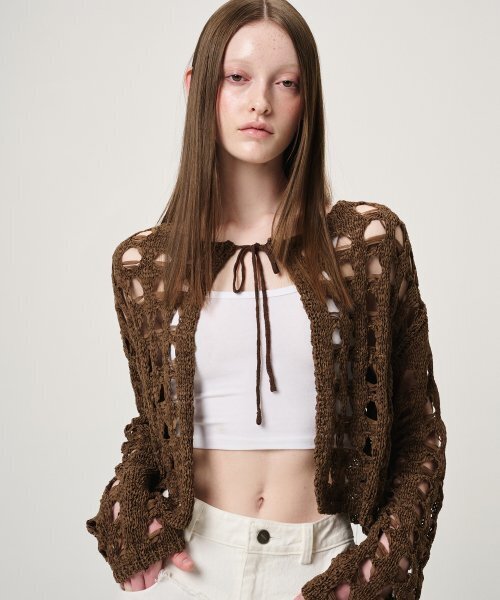 ETMON(エトモン)の「Tape Yarn Net Cardigan, Brown(カーディガン/ボレロ・レディース・その他・FREE)」の4枚目の写真