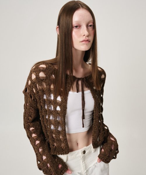ETMON(エトモン)の「Tape Yarn Net Cardigan, Brown(カーディガン/ボレロ・レディース・その他・FREE)」の5枚目の写真