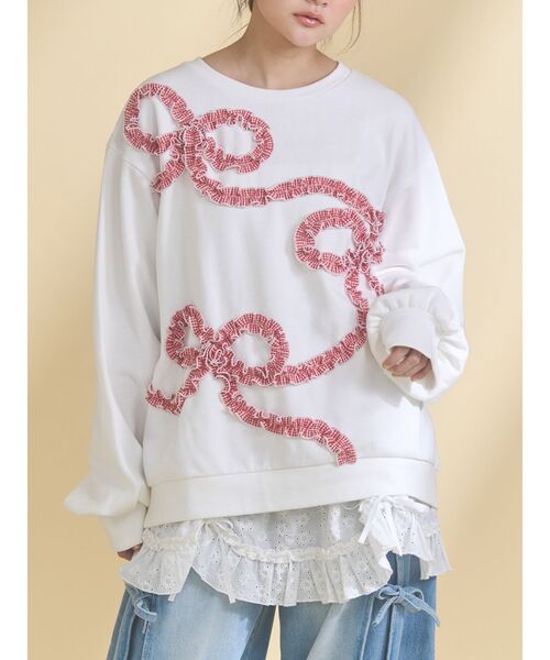 merry jenny（メリージェニー）の「くるくるリボンスウェット（スウェット・レディース・オフホワイト/グレー/ブルー・FREE）」の2枚目の写真