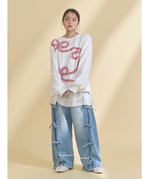 merry jenny（メリージェニー）の「くるくるリボンスウェット（スウェット・レディース・オフホワイト/グレー/ブルー・FREE）」の4枚目の写真