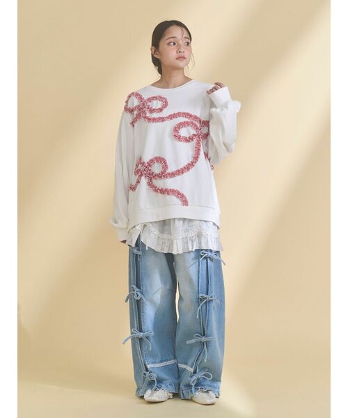 merry jenny（メリージェニー）の「くるくるリボンスウェット（スウェット・レディース・オフホワイト/グレー/ブルー・FREE）」の5枚目の写真