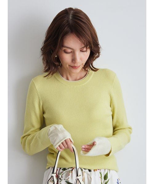 Mila Owen（ミラオーウェン）の「バイカラーリブニット（ニット/セーター・レディース・ネイビー/ライム/ピンク/アイボリー・0/1）」の5枚目の写真