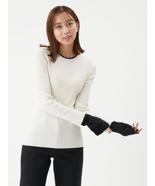 Mila Owen（ミラオーウェン）の「バイカラーリブニット（ニット/セーター・レディース・ネイビー/ライム/ピンク/アイボリー・0/1）」の6枚目の写真