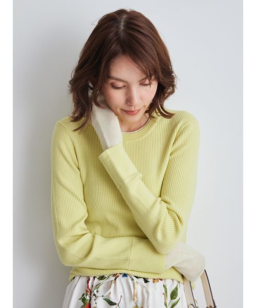 Mila Owen（ミラオーウェン）の「バイカラーリブニット（ニット/セーター・レディース・ネイビー/ライム/ピンク/アイボリー・0/1）」の13枚目の写真