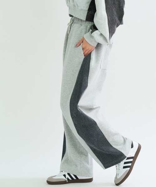 A.D.C.L.(エーディーシーエル)の「デニム切替 ダンボールスウェットパンツ(スウェットパンツ・レディース・ブルー/ブラック・M/L)」の2枚目の写真