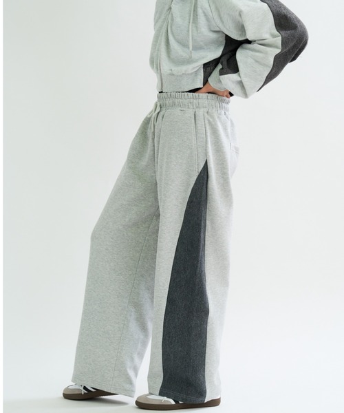 A.D.C.L.(エーディーシーエル)の「デニム切替 ダンボールスウェットパンツ(スウェットパンツ・レディース・ブルー/ブラック・M/L)」の5枚目の写真