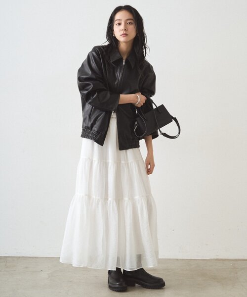 LOUNGEDRESS（ラウンジドレス）の「フェイクレザージャケット（その他アウター・レディース・ベージュ/ブラック・FREE）」の4枚目の写真