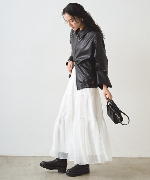 LOUNGEDRESS（ラウンジドレス）の「フェイクレザージャケット（その他アウター・レディース・ベージュ/ブラック・FREE）」の5枚目の写真