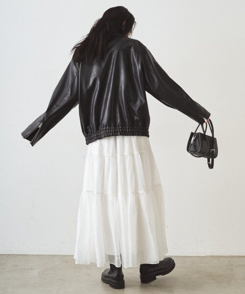 LOUNGEDRESS（ラウンジドレス）の「フェイクレザージャケット（その他アウター・レディース・ベージュ/ブラック・FREE）」の6枚目の写真