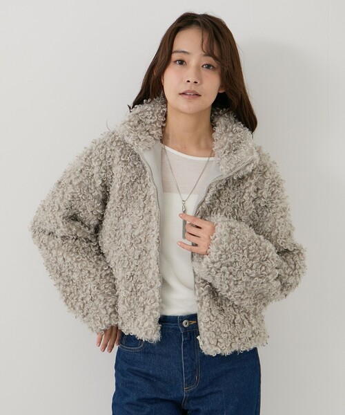 Jayro(ジャイロ)の「プードルファースタンドショートジャケット(その他アウター・レディース・チャコールグレー/オフホワイト/グレー系その他・M)」の10枚目の写真