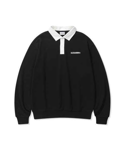 ALEXNAIDEN(アレックスエンエイデン)の「ラグビーカラー スウェット(ブラック)(ポロシャツ・レディース・ブラック・SMALL/MEDIUM/LARGE/X-LARGE)」の1枚目の写真