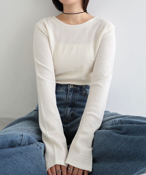 andme(アンドミー)の「裾スリット2way長袖Tシャツ(Tシャツ/カットソー・レディース・アイボリー/ブラック・M)」の1枚目の写真