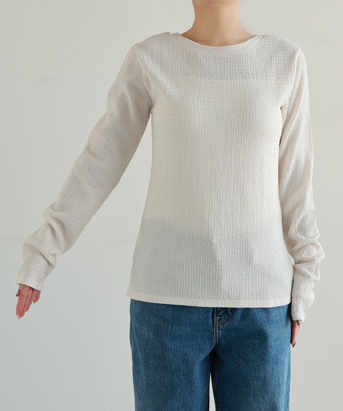 andme(アンドミー)の「裾スリット2way長袖Tシャツ(Tシャツ/カットソー・レディース・アイボリー/ブラック・M)」の7枚目の写真