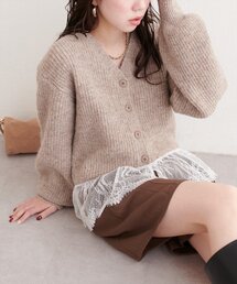 裾レースカーディガン