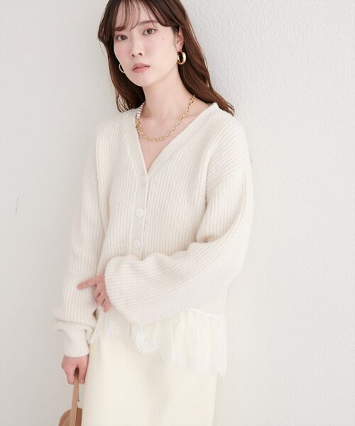 natural couture(ナチュラルクチュール)の「裾レースカーディガン(ニット/セーター・レディース・ブラック/オフホワイト/モカ/ネイビー・FREE)」の22枚目の写真