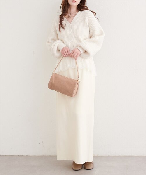 natural couture(ナチュラルクチュール)の「裾レースカーディガン(ニット/セーター・レディース・ブラック/オフホワイト/モカ/ネイビー・FREE)」の6枚目の写真