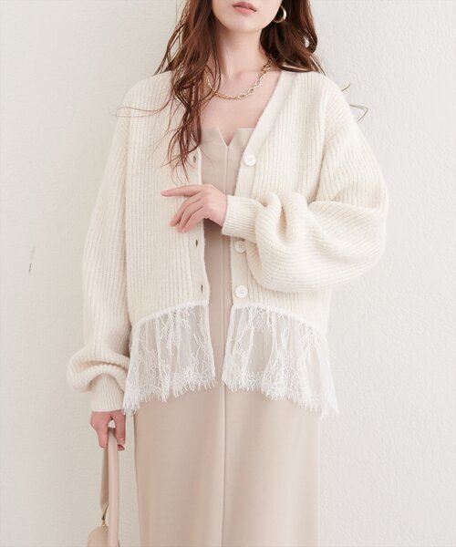 natural couture(ナチュラルクチュール)の「裾レースカーディガン(ニット/セーター・レディース・ブラック/オフホワイト/モカ/ネイビー・FREE)」の7枚目の写真