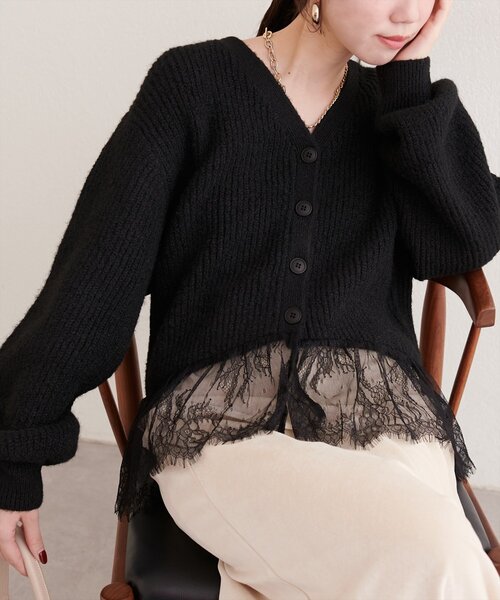 裾レースカーディガン（ニット/セーター）｜natural couture