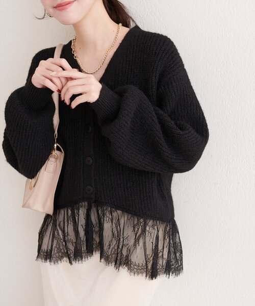 natural couture(ナチュラルクチュール)の「裾レースカーディガン(ニット/セーター・レディース・ブラック/オフホワイト/モカ/ネイビー・FREE)」の12枚目の写真