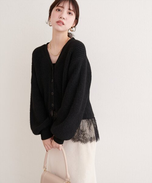 natural couture(ナチュラルクチュール)の「裾レースカーディガン(ニット/セーター・レディース・ブラック/オフホワイト/モカ/ネイビー・FREE)」の14枚目の写真