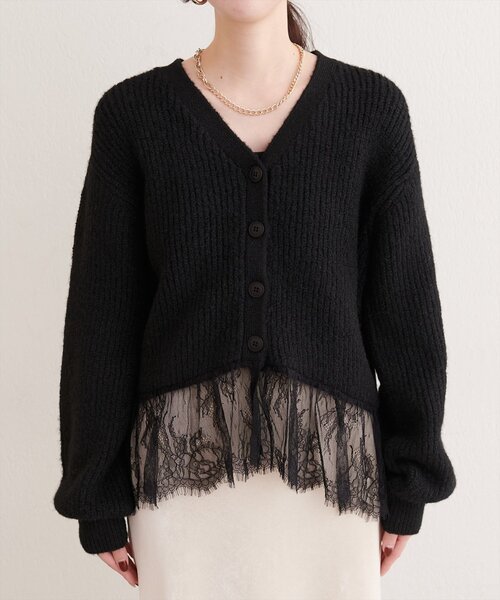 natural couture(ナチュラルクチュール)の「裾レースカーディガン(ニット/セーター・レディース・ブラック/オフホワイト/モカ/ネイビー・FREE)」の16枚目の写真