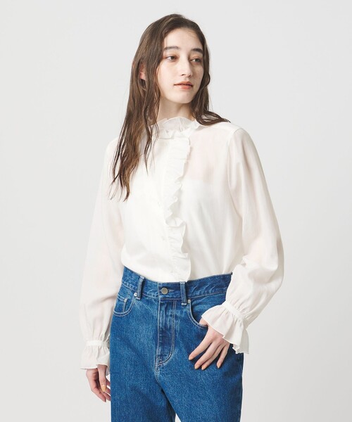 UNITED ARROWS（ユナイテッドアローズ）の「フリルカラー 2WAY ブラウス ‐ウォッシャブル‐（シャツ/ブラウス・レディース・オフホワイト/その他1/ライトブルー・FREE）」の10枚目の写真