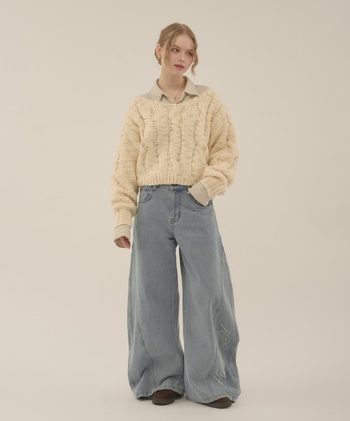 hazyl（ヘイジル）の「low rise wide denim / ローライズワイドデニム（デニムパンツ・レディース・ライトブルー/グレー・MEDIUM/SMALL）」の6枚目の写真