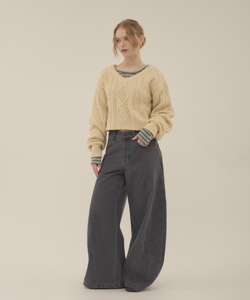 hazyl（ヘイジル）の「low rise wide denim / ローライズワイドデニム（デニムパンツ・レディース・ライトブルー/グレー・MEDIUM/SMALL）」の13枚目の写真