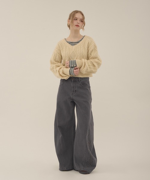 hazyl（ヘイジル）の「low rise wide denim / ローライズワイドデニム（デニムパンツ・レディース・ライトブルー/グレー・MEDIUM/SMALL）」の15枚目の写真