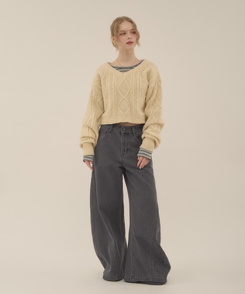 hazyl（ヘイジル）の「low rise wide denim / ローライズワイドデニム（デニムパンツ・レディース・ライトブルー/グレー・MEDIUM/SMALL）」の18枚目の写真