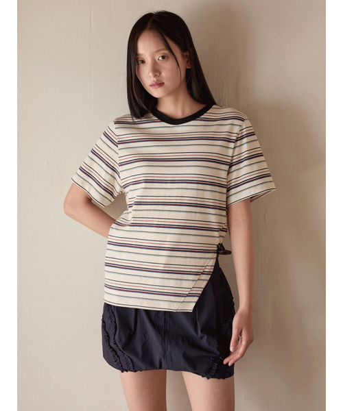 PEEP(ピープ)の「リビエラストライプトグル半袖Tシャツ_アイボリー(Tシャツ/カットソー・レディース・アイボリー・OS)」の1枚目の写真