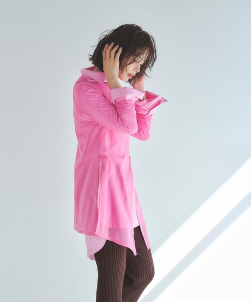 uncrave(アンクレイヴ)の「コットンクロスプレーン BIGシャツ(シャツ/ブラウス・レディース・サックスブルー系/ピンク系/ホワイト系/ブラック系・1)」の7枚目の写真