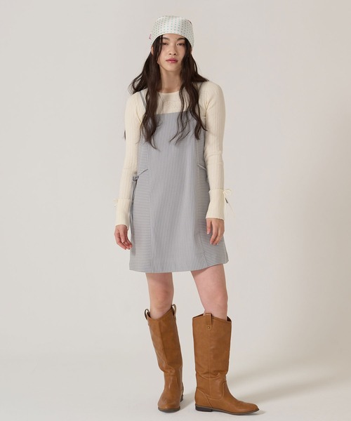 TINA:JOJUN(ティーナジョジュン)の「ウエストリボン キャミソール ワンピース TINA:JOJUN(ワンピース・レディース・ブルーグレー/ライトグレー・M)」の3枚目の写真