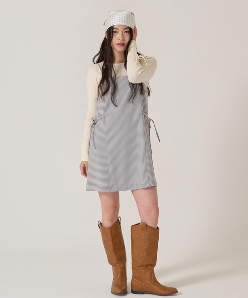 TINA:JOJUN(ティーナジョジュン)の「ウエストリボン キャミソール ワンピース TINA:JOJUN(ワンピース・レディース・ブルーグレー/ライトグレー・M)」の5枚目の写真
