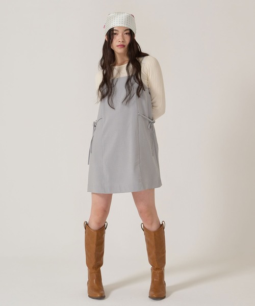 TINA:JOJUN(ティーナジョジュン)の「ウエストリボン キャミソール ワンピース TINA:JOJUN(ワンピース・レディース・ブルーグレー/ライトグレー・M)」の6枚目の写真